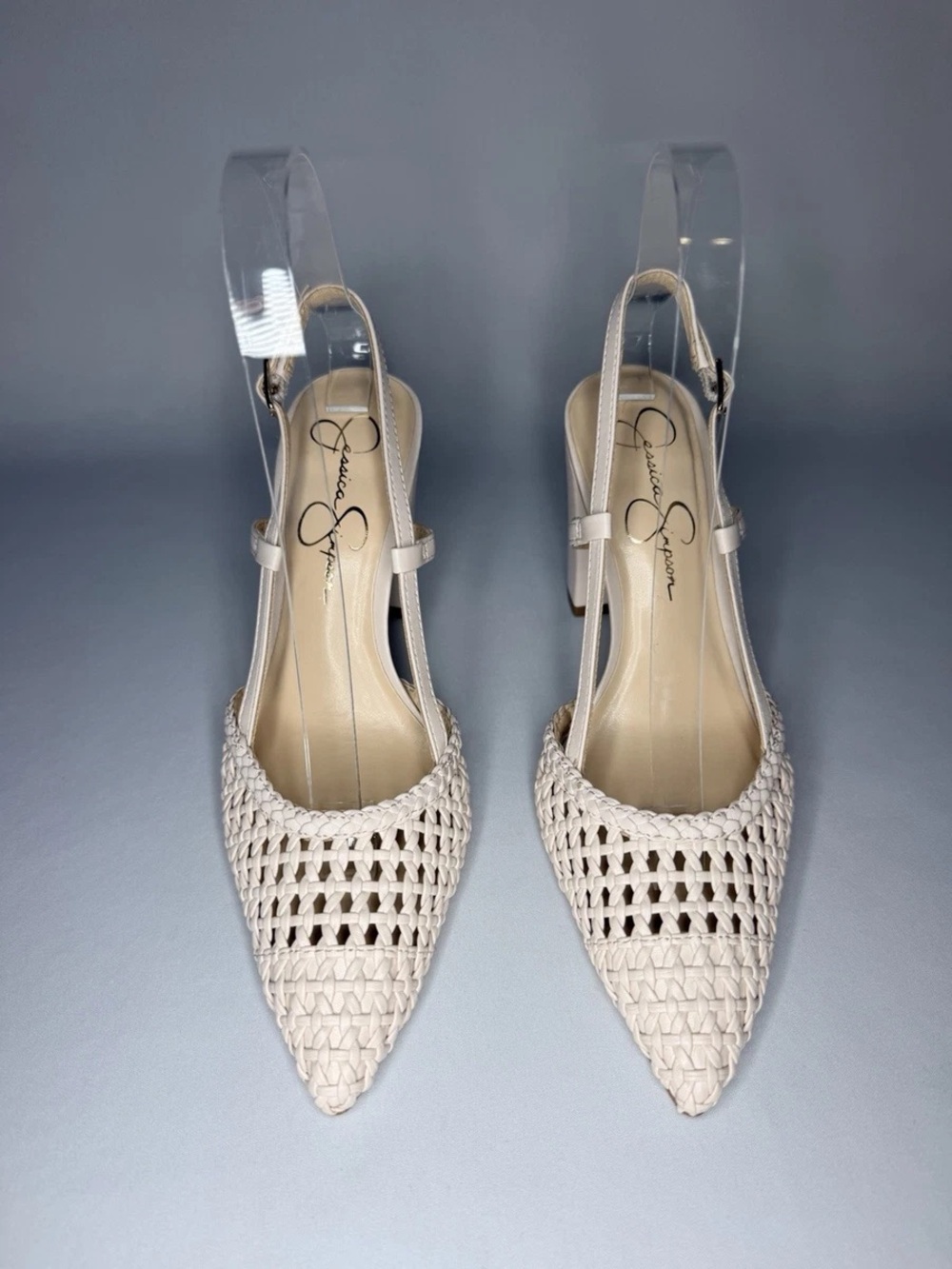 Jessica Simpson Cream Woven Slingback Mules Heels